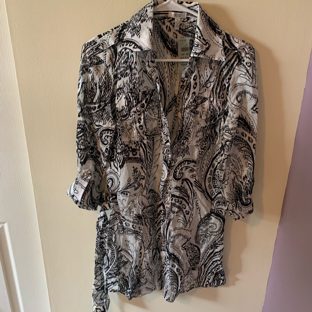 Caché NWT Black & White Paisley Tunic/ Dress-Sm